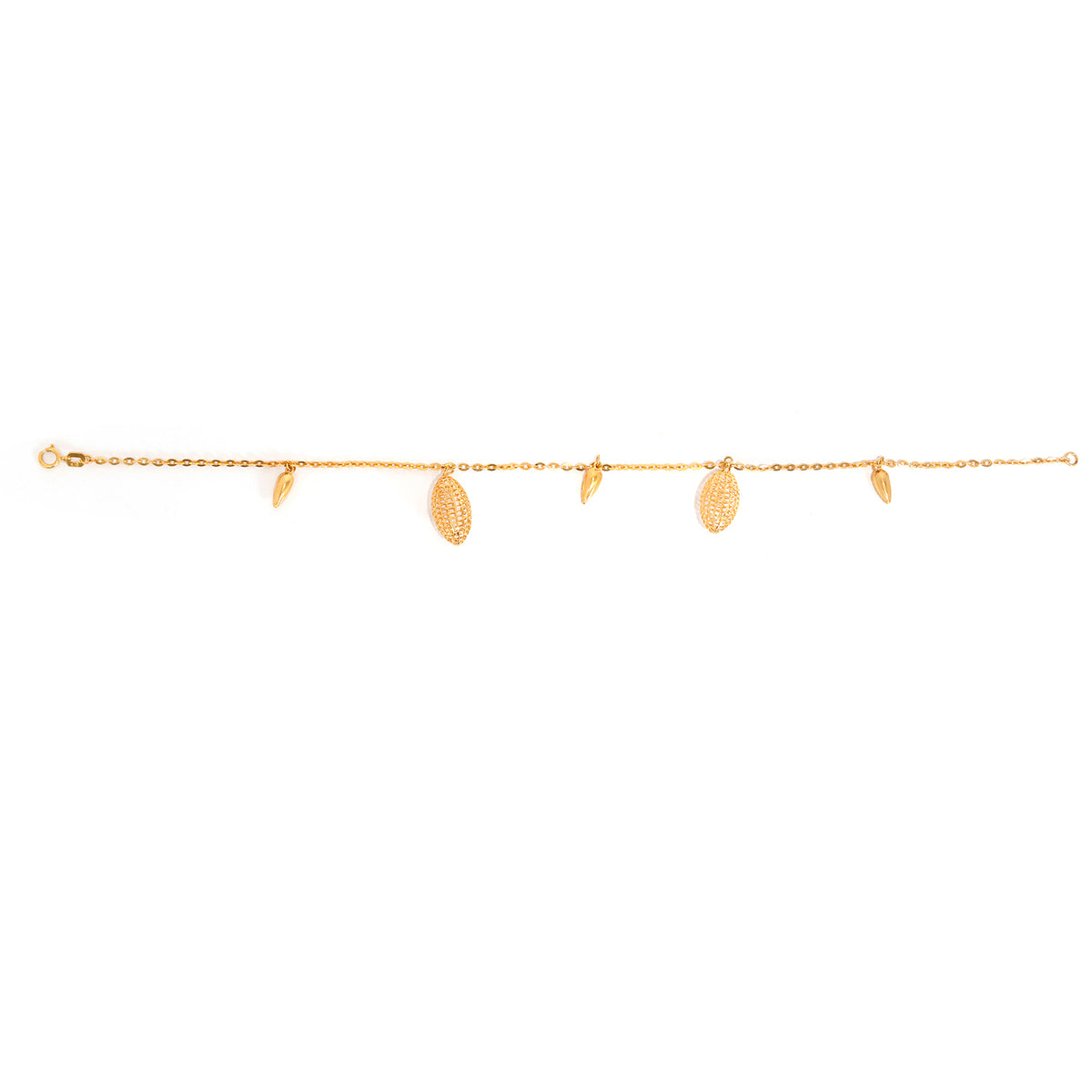 21K Gold Anklet – filigree charm dangles - Zero Making Charge - Full View