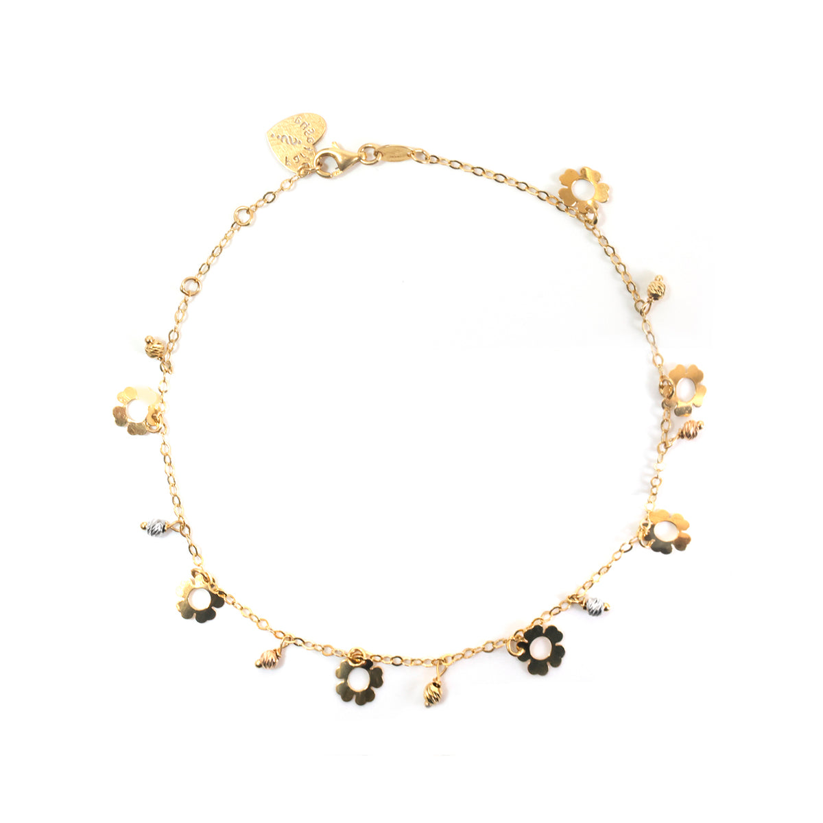 18K Gold Tri-Color Flower Charm Anklet - Zero making charge