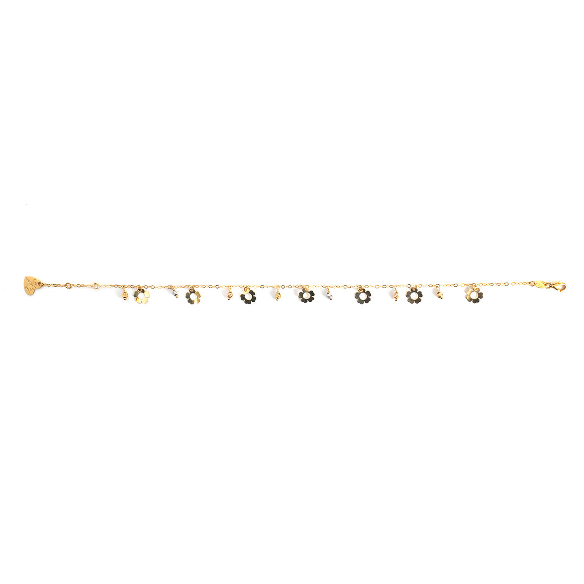 18K Gold Tri-Color Flower Charm Anklet - Zero making charge