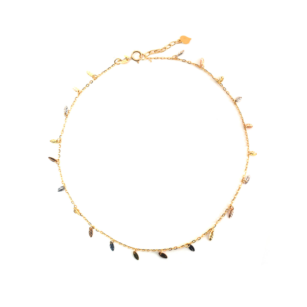 18K Gold Tri-Color Feather Charm Anklet