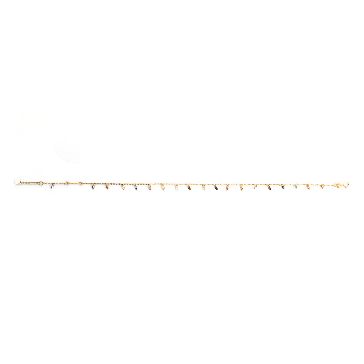 18K Gold Tri-Color Feather Charm Anklet