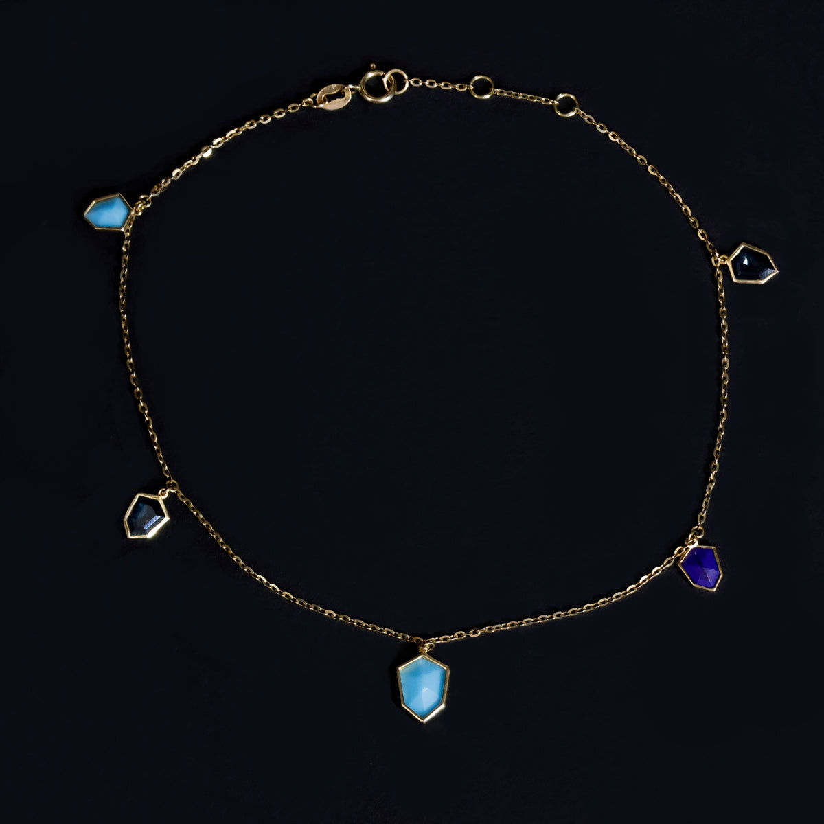 18k Gold Anklet - Gemstone Charm Design - Zero Making Charge - Main View