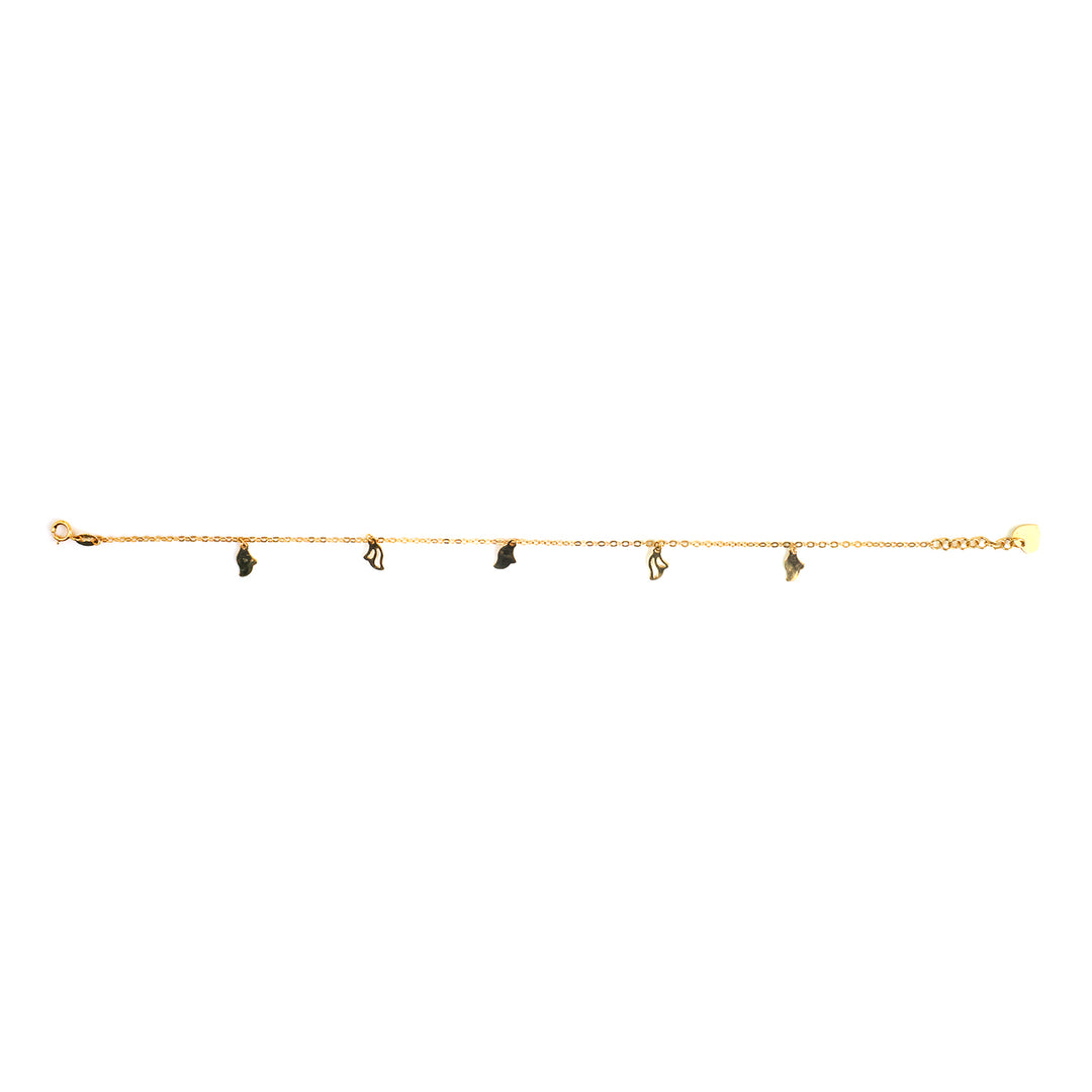 A delicate gold chain bracelet featuring five small, irregular dark brown stone pendants spaced along the chain, shown against a plain white background.