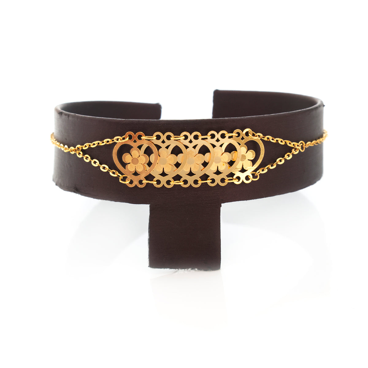 21K Gold Filigree Flower Heart Panel Bracelet