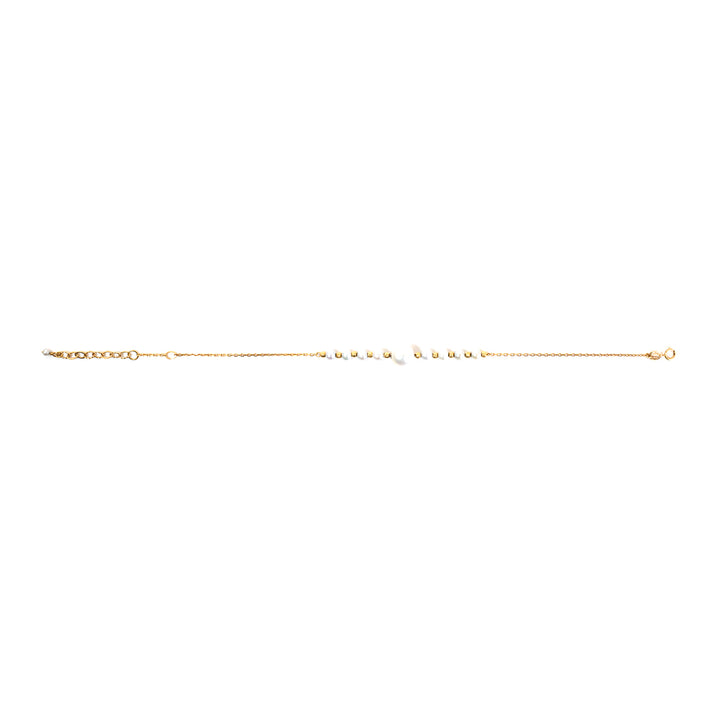 18K Gold Bracelet – White Bead Station Detail – Zero Making Charge
