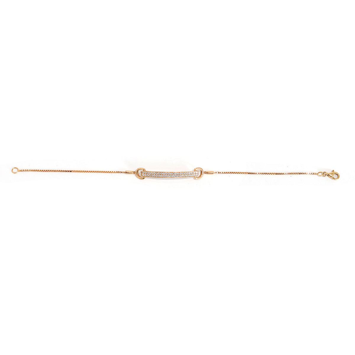 18K Gold Bracelet – Pavé bar centerpiece with horseshoe links - Full View
