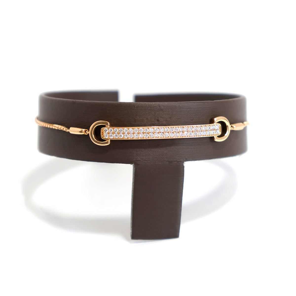 18K Gold Bracelet – Pavé bar centerpiece with horseshoe links - Main View