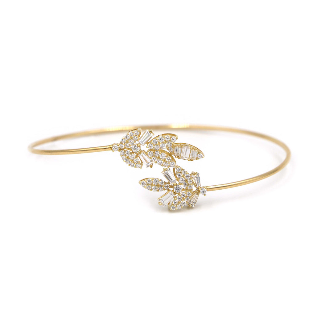 18K Yellow Gold Cuff Bangles with Diamond Accents