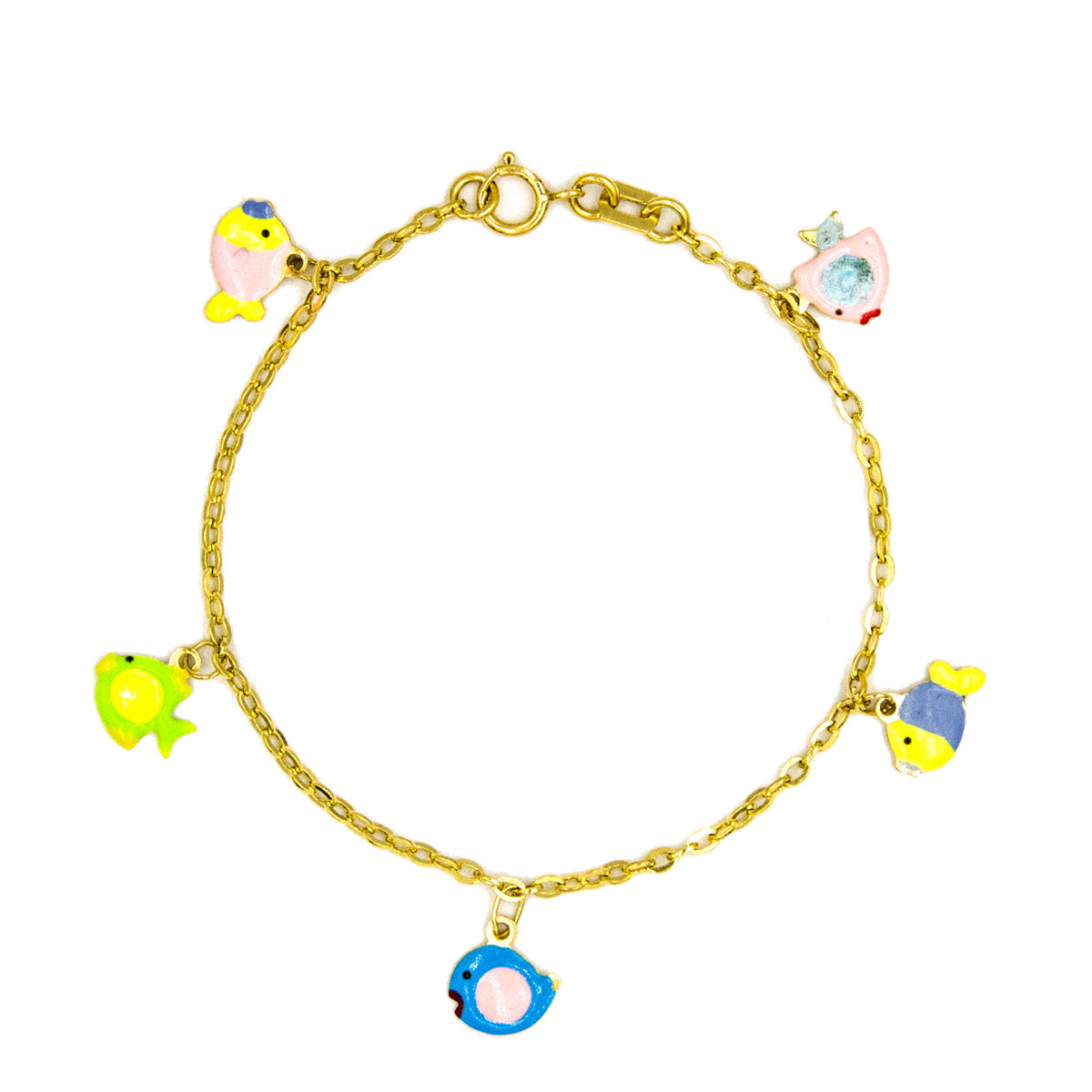 18K Gold Bracelet – Delicate Enamel Fish Charm Accents – Main View