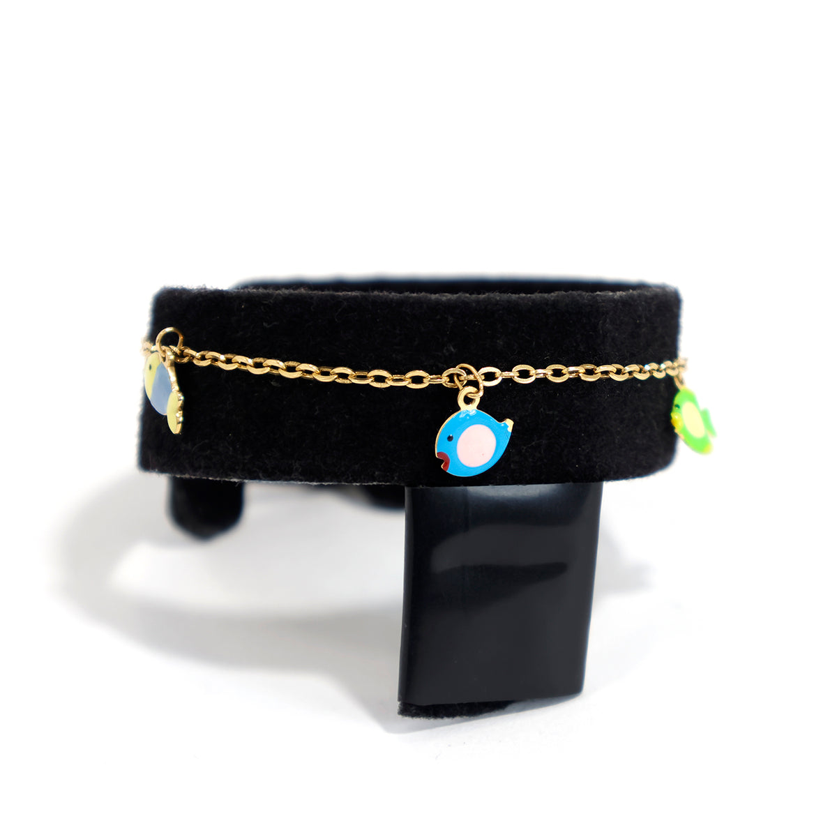 18K Gold Bracelet – Delicate Enamel Fish Charm Accents – Main View