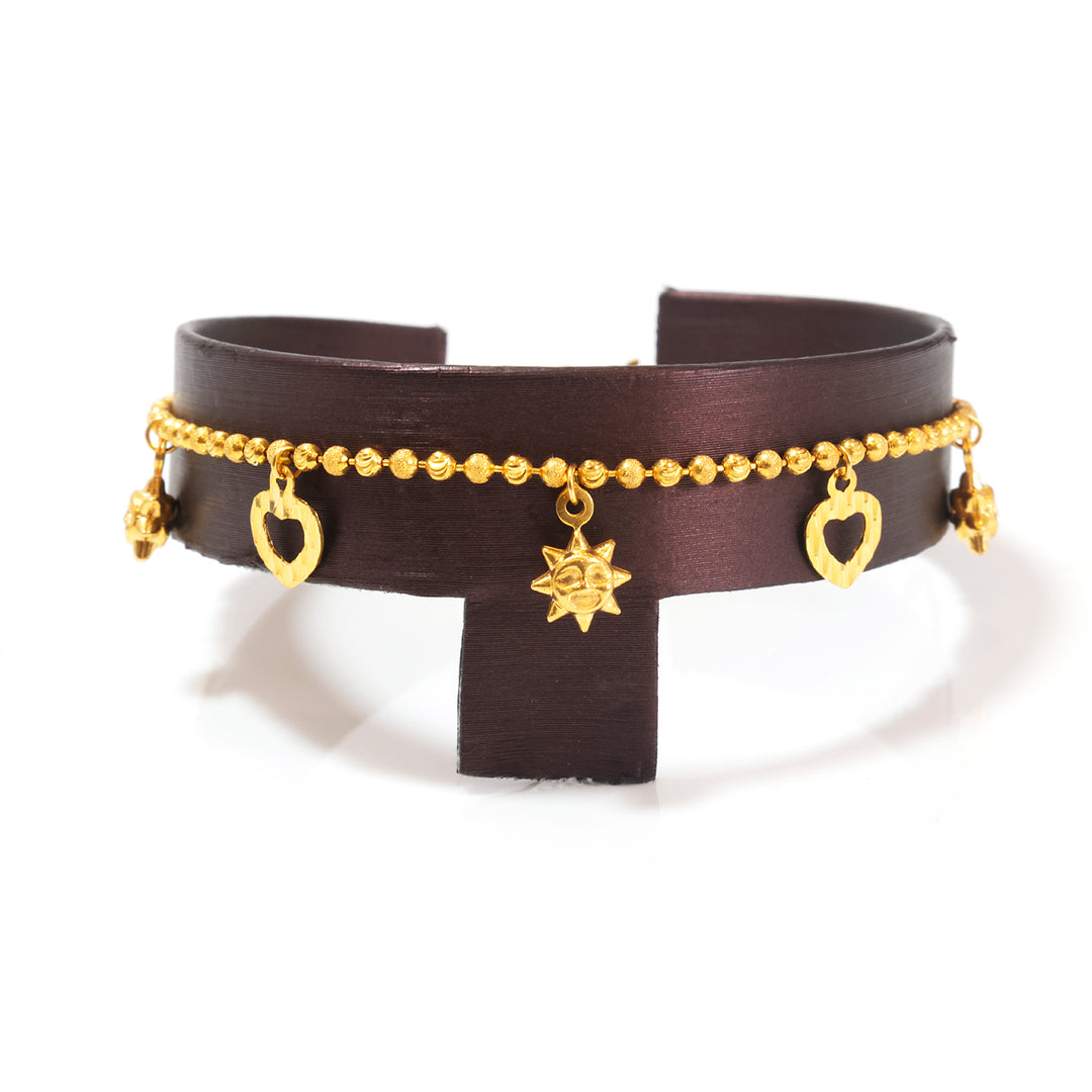 22K Gold Heart &amp; Sun Charm Bracelet