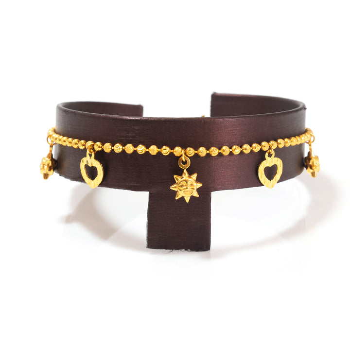 22K Gold Heart &amp; Sun Charm Bracelet