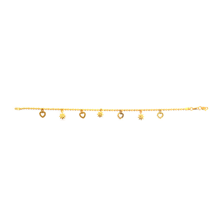 22K Gold Heart &amp; Sun Charm Bracelet