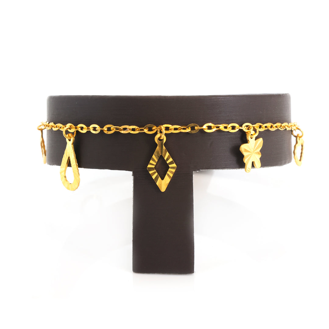 22K Gold Teardrop &amp; Butterfly Charm Bracelet