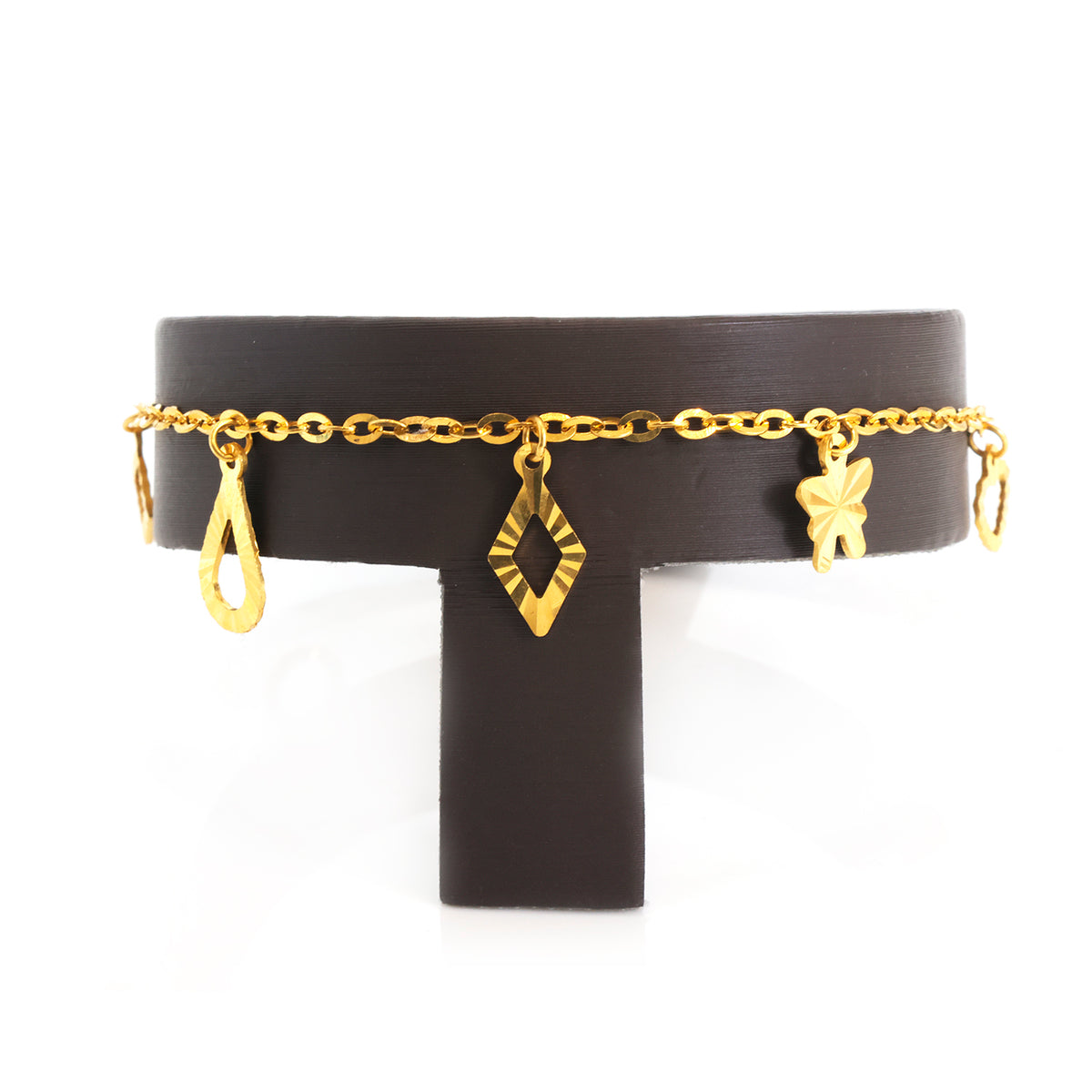 22K Gold Teardrop & Butterfly Charm Bracelet