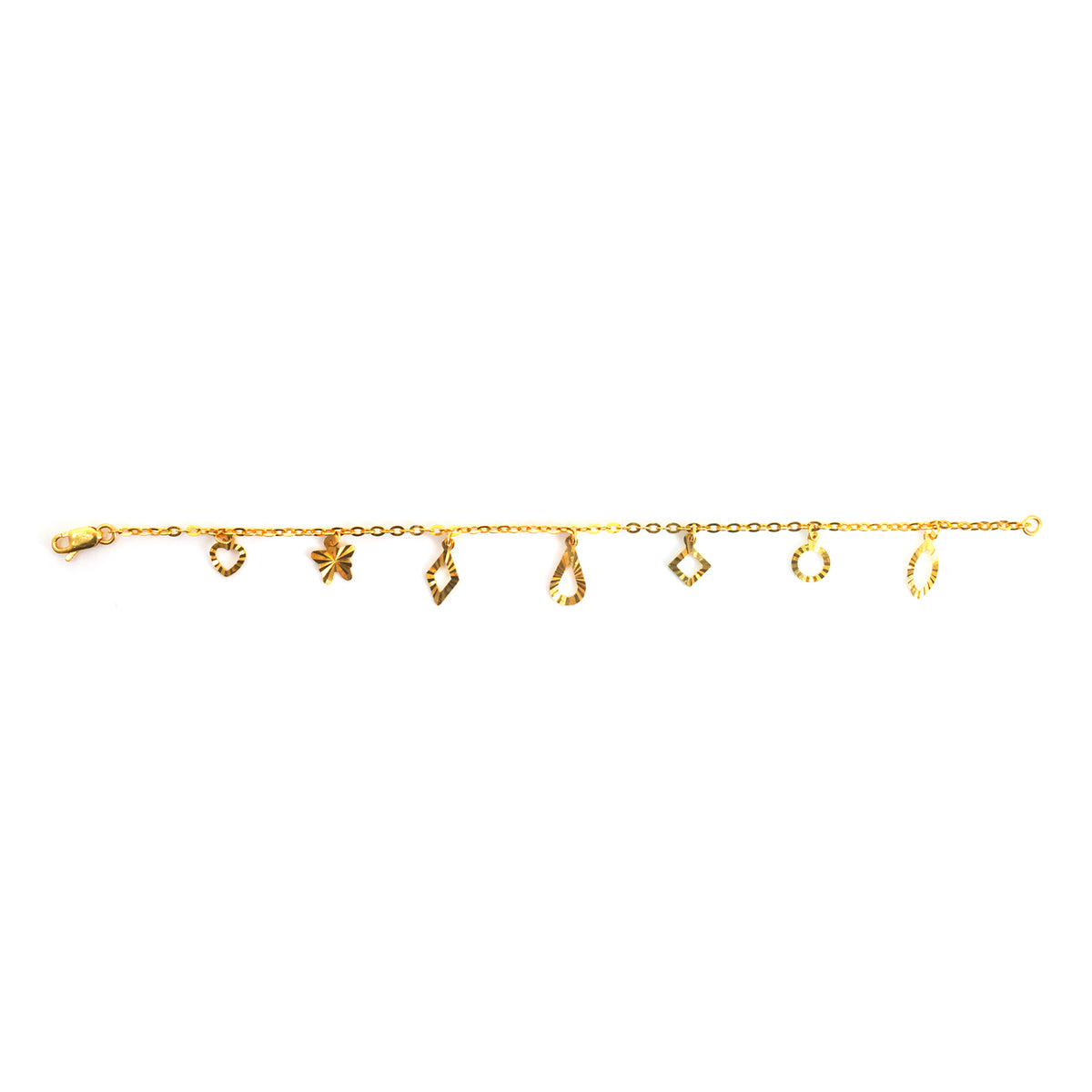 22K Gold Teardrop & Butterfly Charm Bracelet