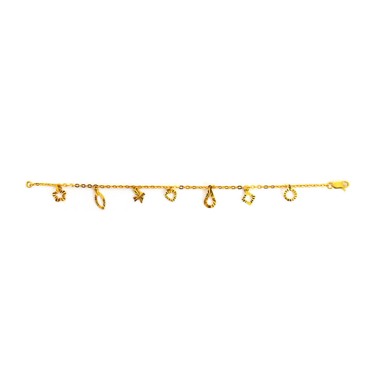 ذهب خلخال مع various charms on white background