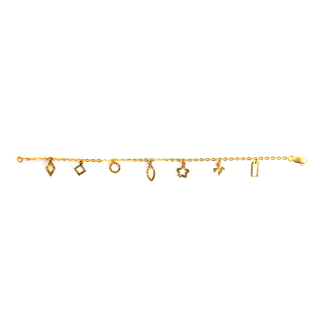 22K Gold Star &amp; Marquise Charm Bracelet
