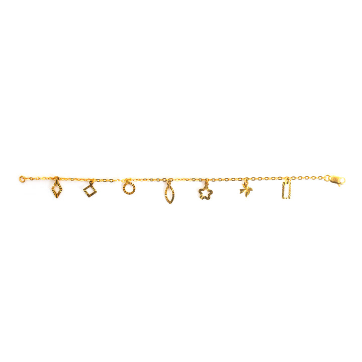 22K Gold Star &amp; Marquise Charm Bracelet