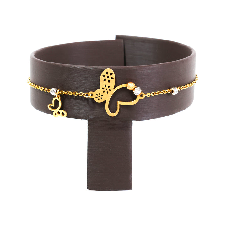 Brown belt with gold chain and butterfly design on a white background