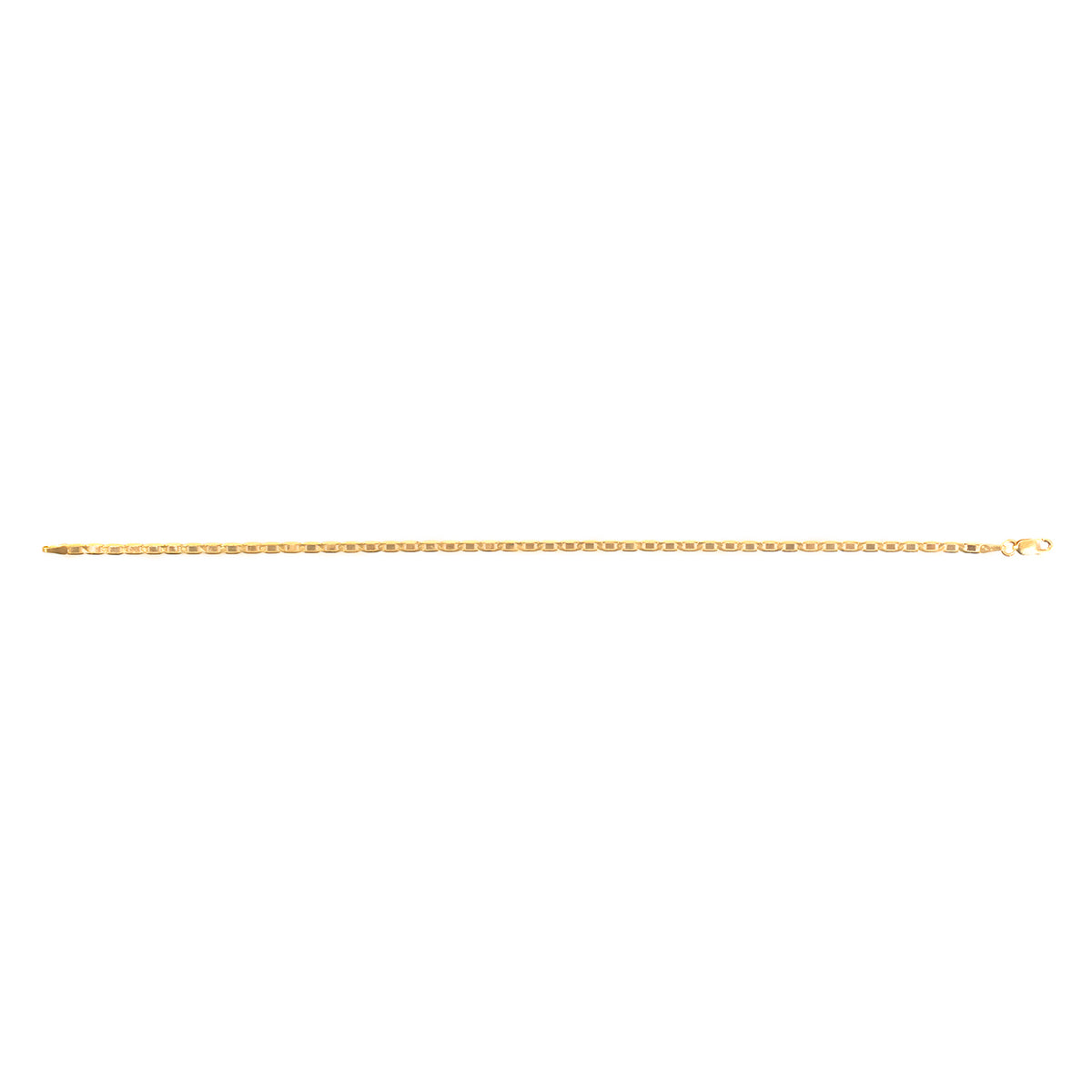 A delicate yellow gold chain necklace with a lobster clasp, shown horizontally against a plain white background.