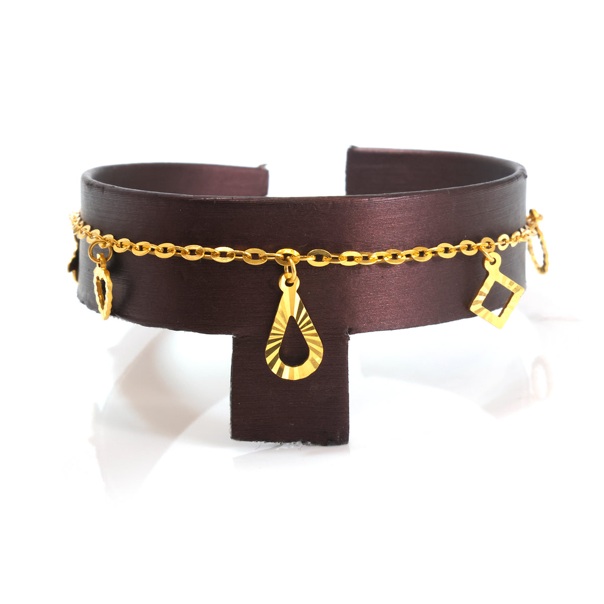 22K Gold Teardrop & Diamond Charm Bracelet