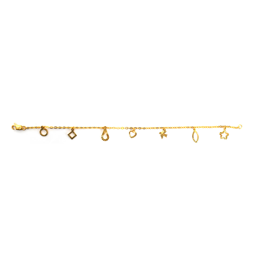 22K Gold Teardrop &amp; Diamond Charm Bracelet