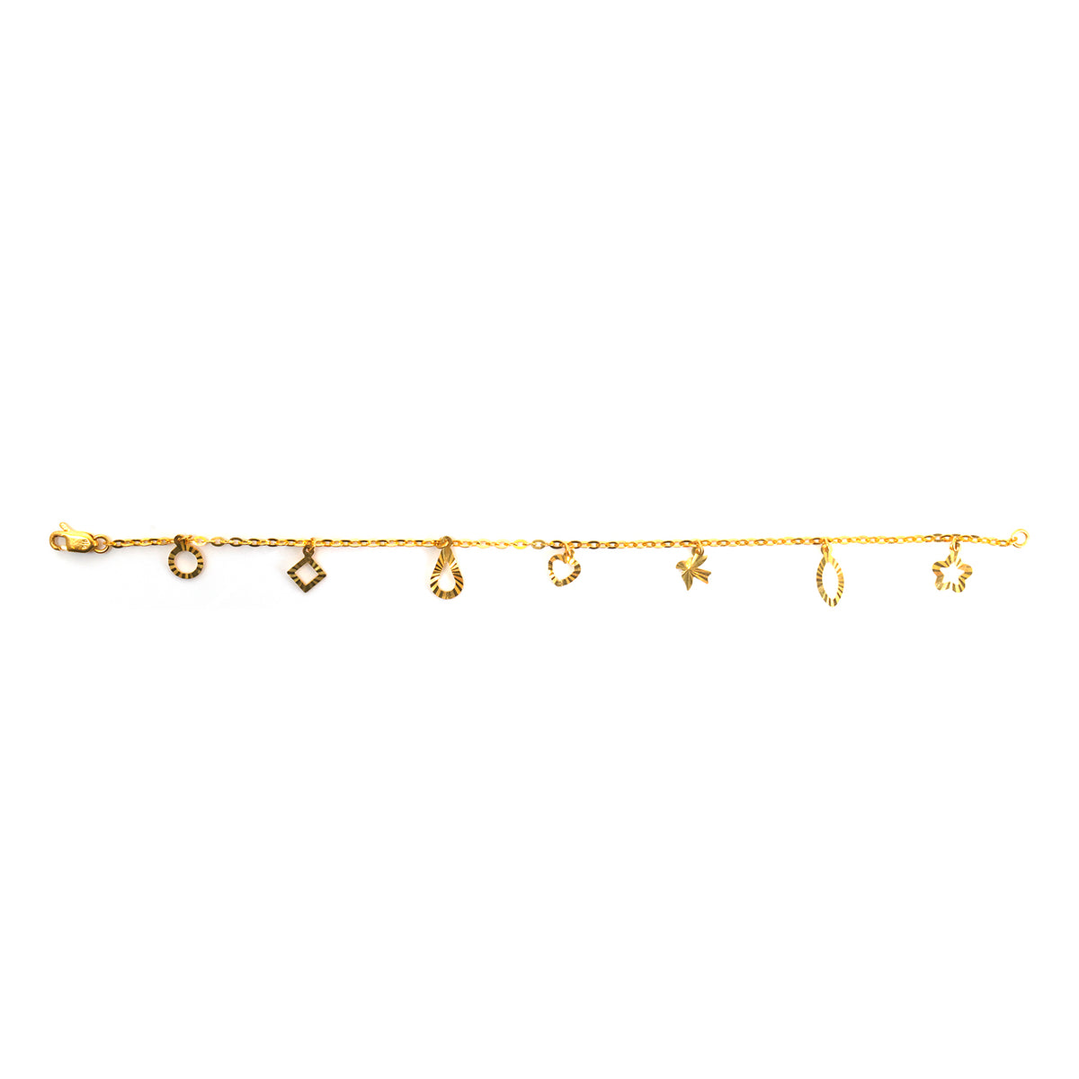 22K Gold Teardrop & Diamond Charm Bracelet