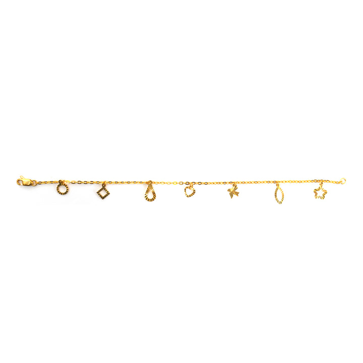 22K Gold Teardrop &amp; Diamond Charm Bracelet