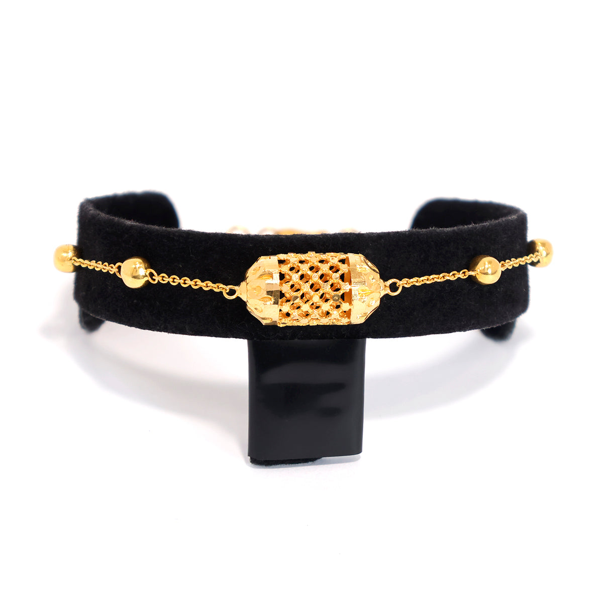 21K Gold Bracelet – Textured Barrel Accent Design – Zero Making Charge - Main View