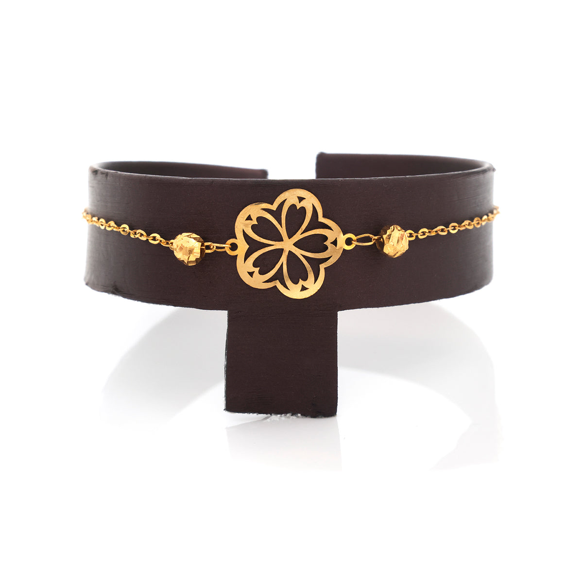 21K Gold Quatrefoil Clover with Bead Station Bracelet - Zero making charge