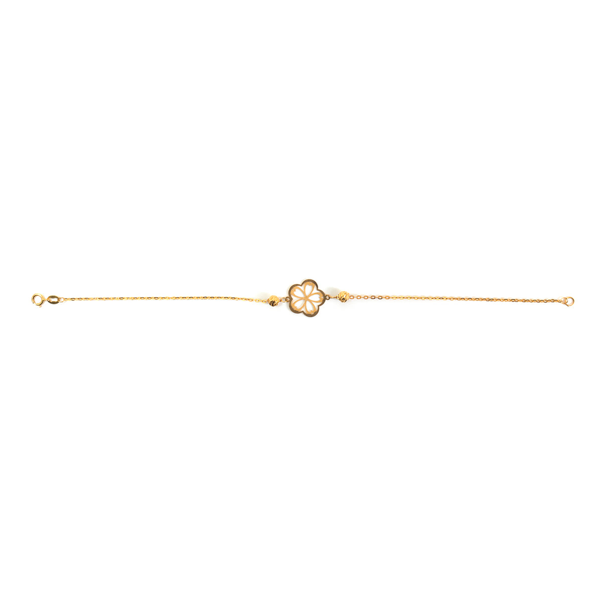 21K Gold Quatrefoil Clover with Bead Station Bracelet - Zero making charge