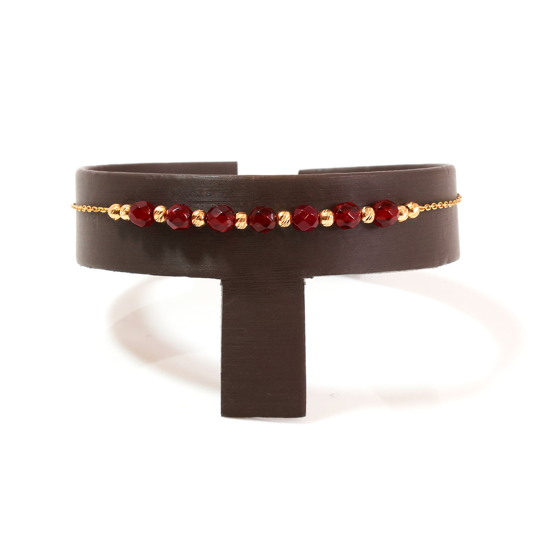 18K Gold Bracelet – Deep Red Bead Line – Zero Making Charge