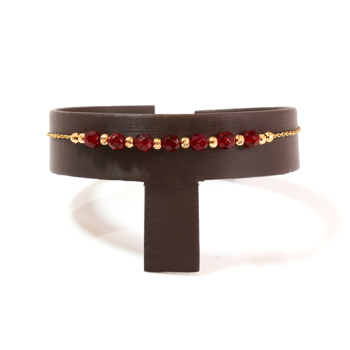 18K Gold Bracelet – Deep Red Bead Line – Zero Making Charge
