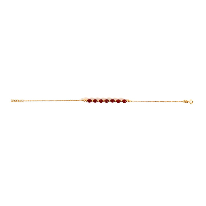 18K Gold Bracelet – Deep Red Bead Line – Zero Making Charge