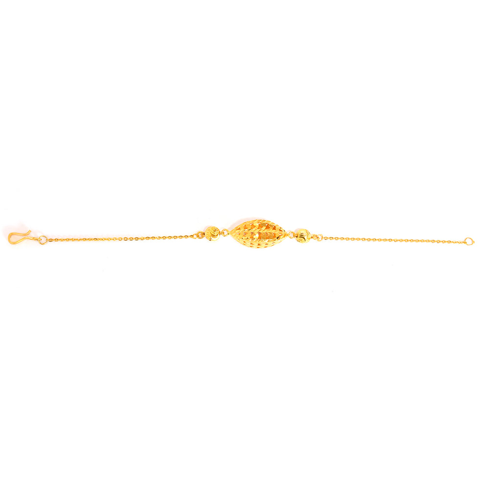 21K Gold Bracelet – Diamond-Cut Marquise Accent – Full View