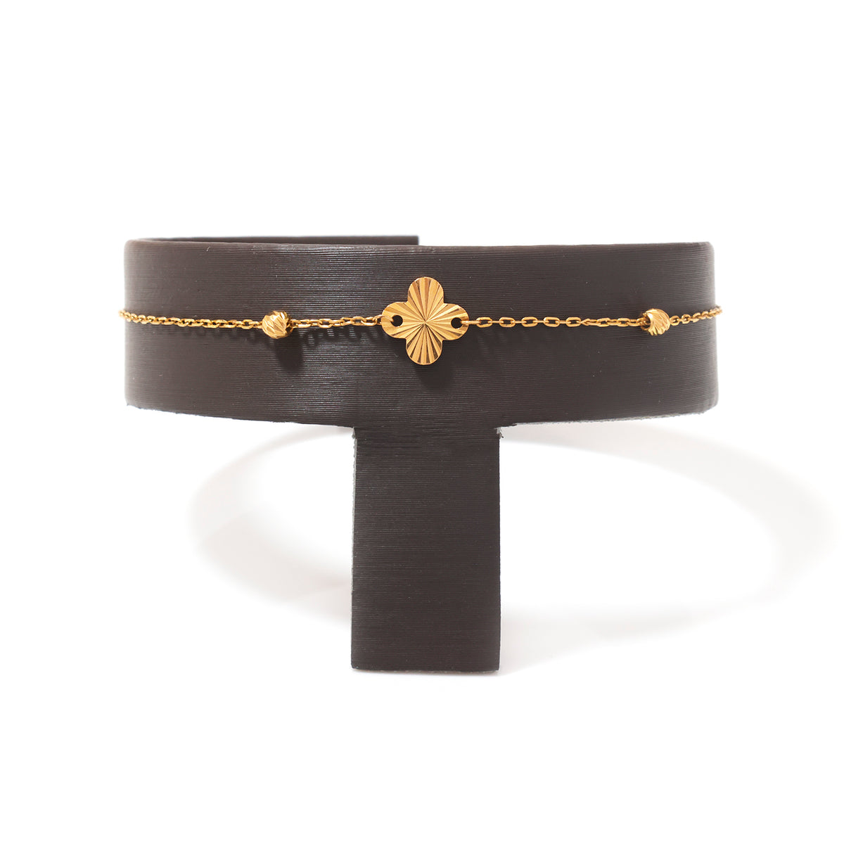 21K Gold Sunburst Clover with Bead Station Bracelet