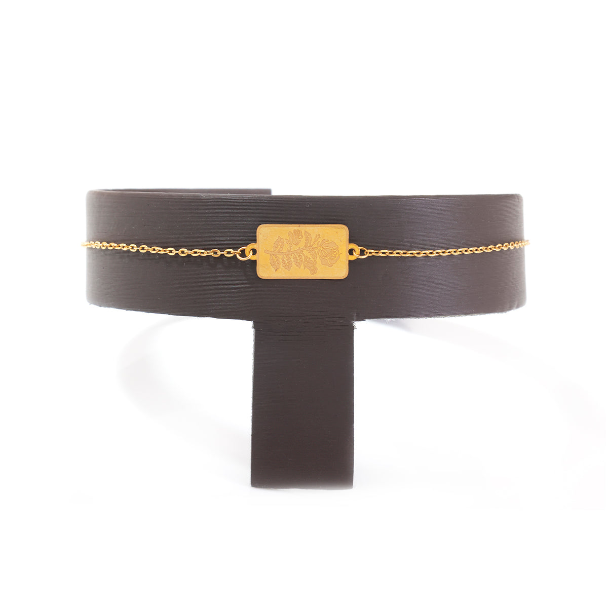 21K Gold Engraved Rose Tag Bracelet
