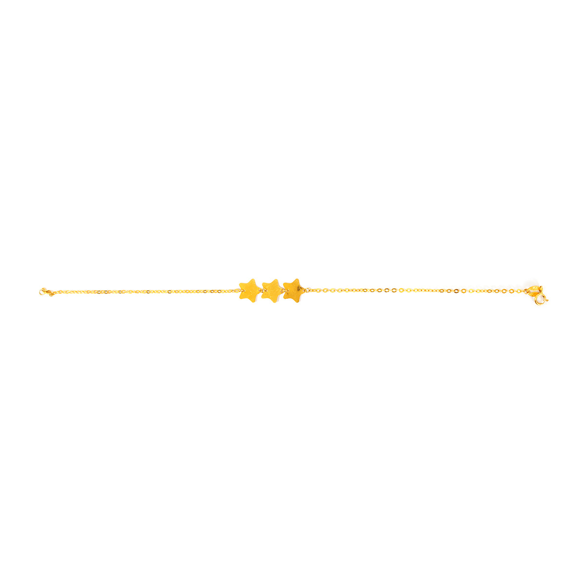 Gold bracelet with star-shaped charms on a white background