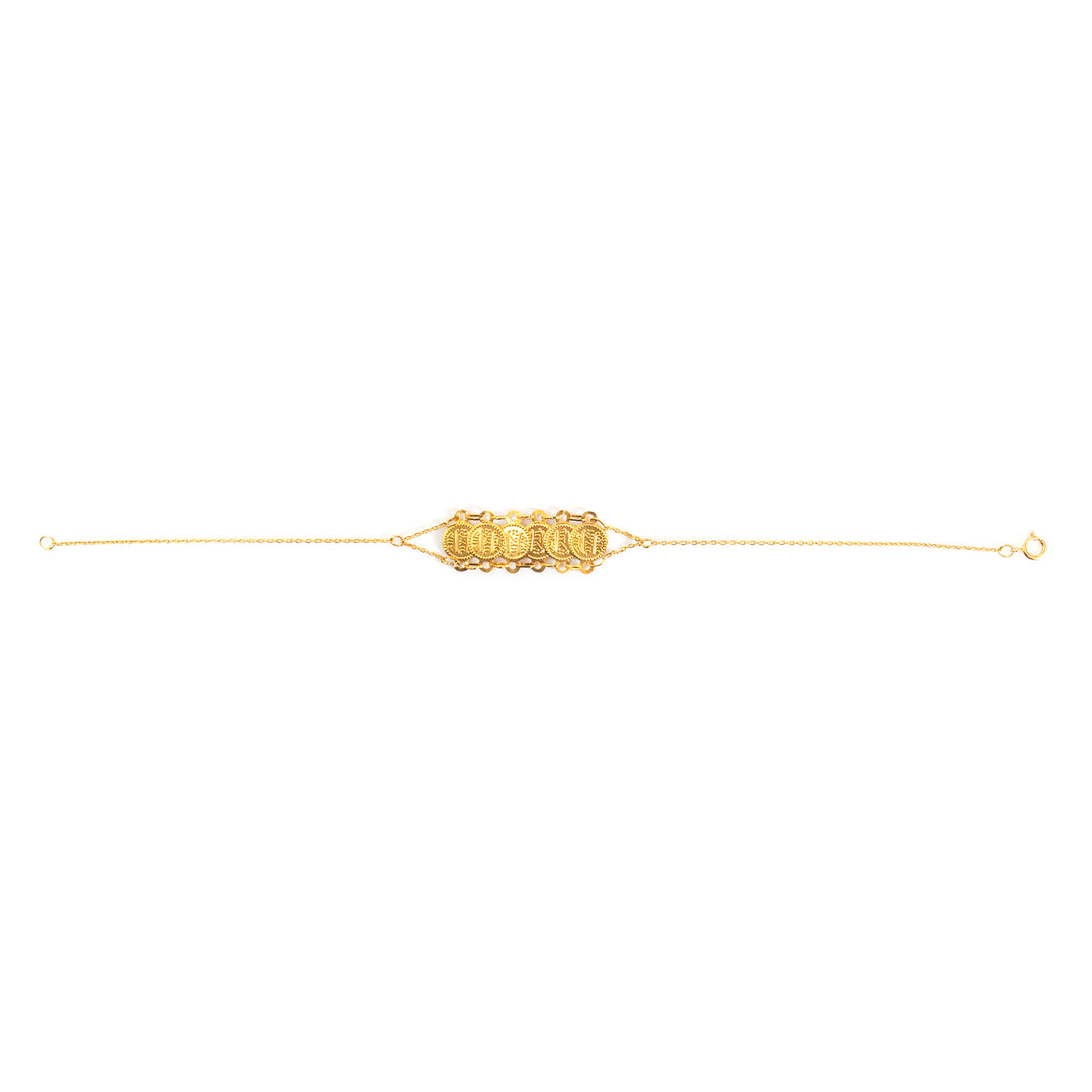 21K Gold Coin Row Charm Bracelet