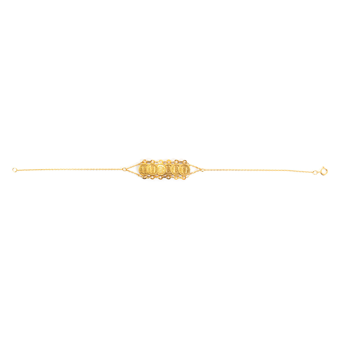 21K Gold Coin Row Charm Bracelet
