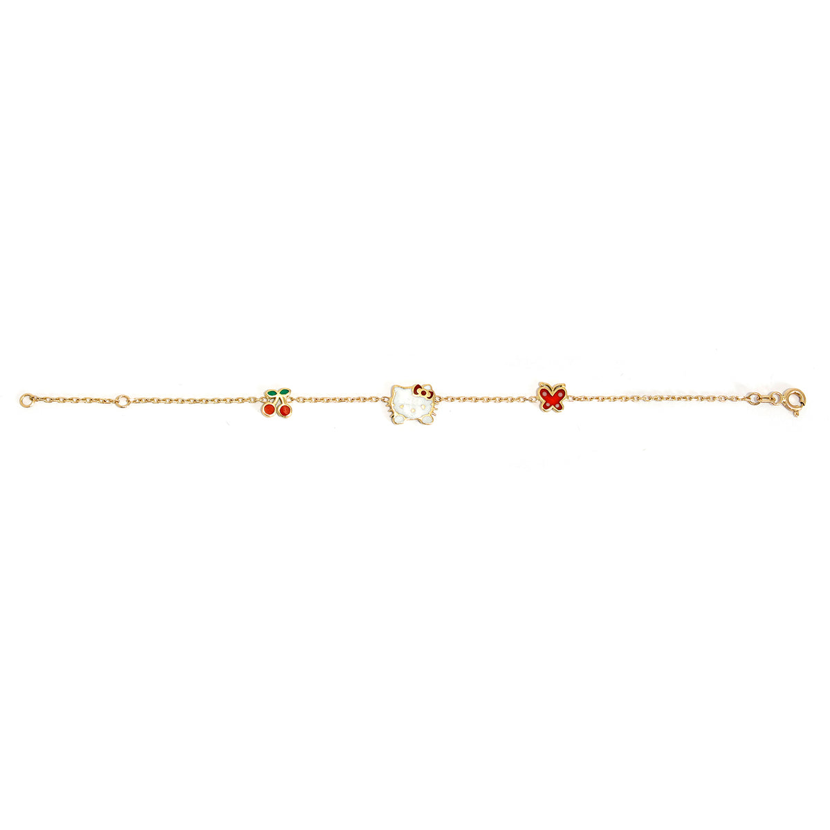 18K Gold Bracelet – centered green clover motif with delicate – Full View