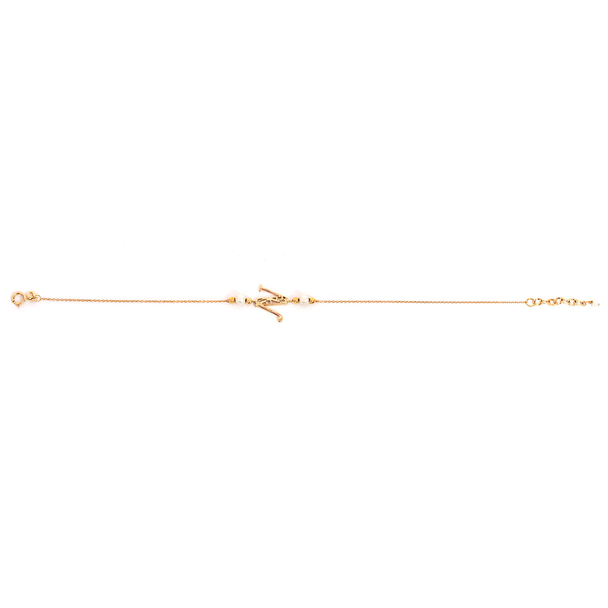 18K Gold Bracelet – "N" Letter with Pearl Beads – Zero Making Charge - Full View