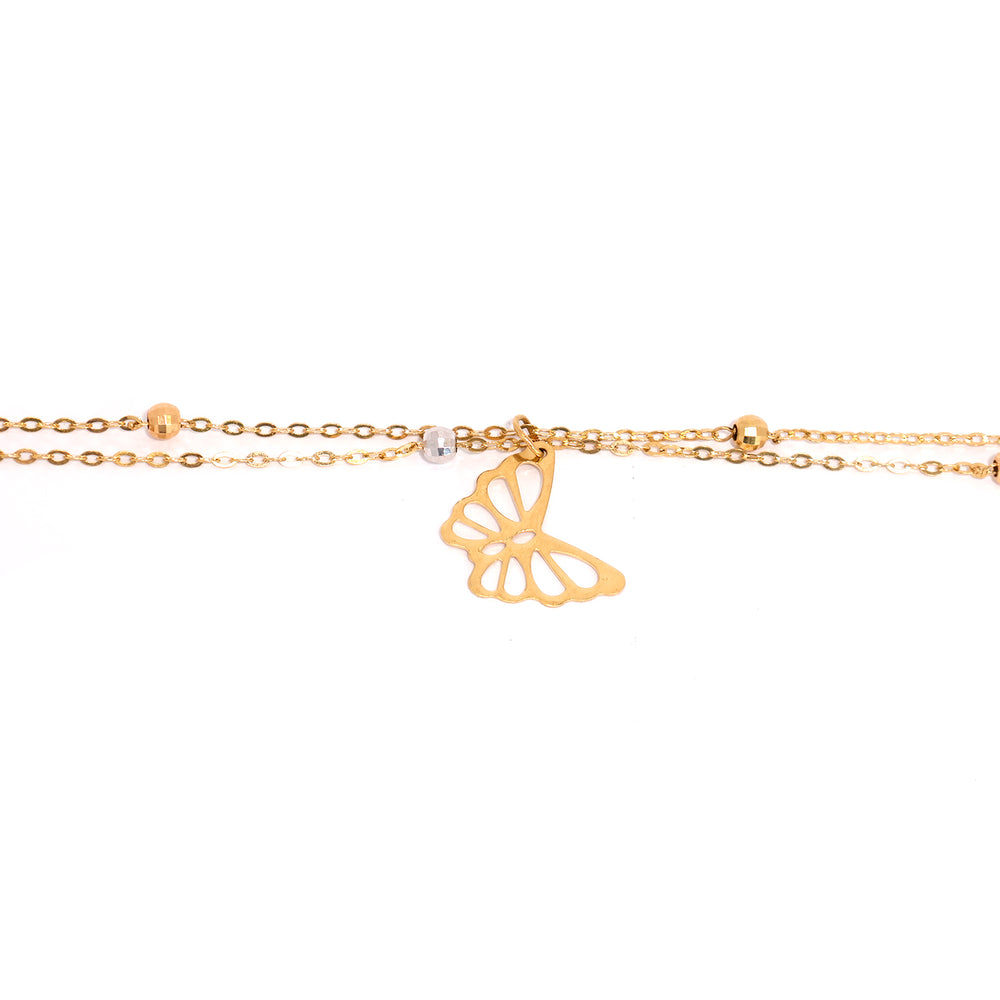 18K Gold Bracelet – butterfly charm chain design – Zero Making Charge - Close View