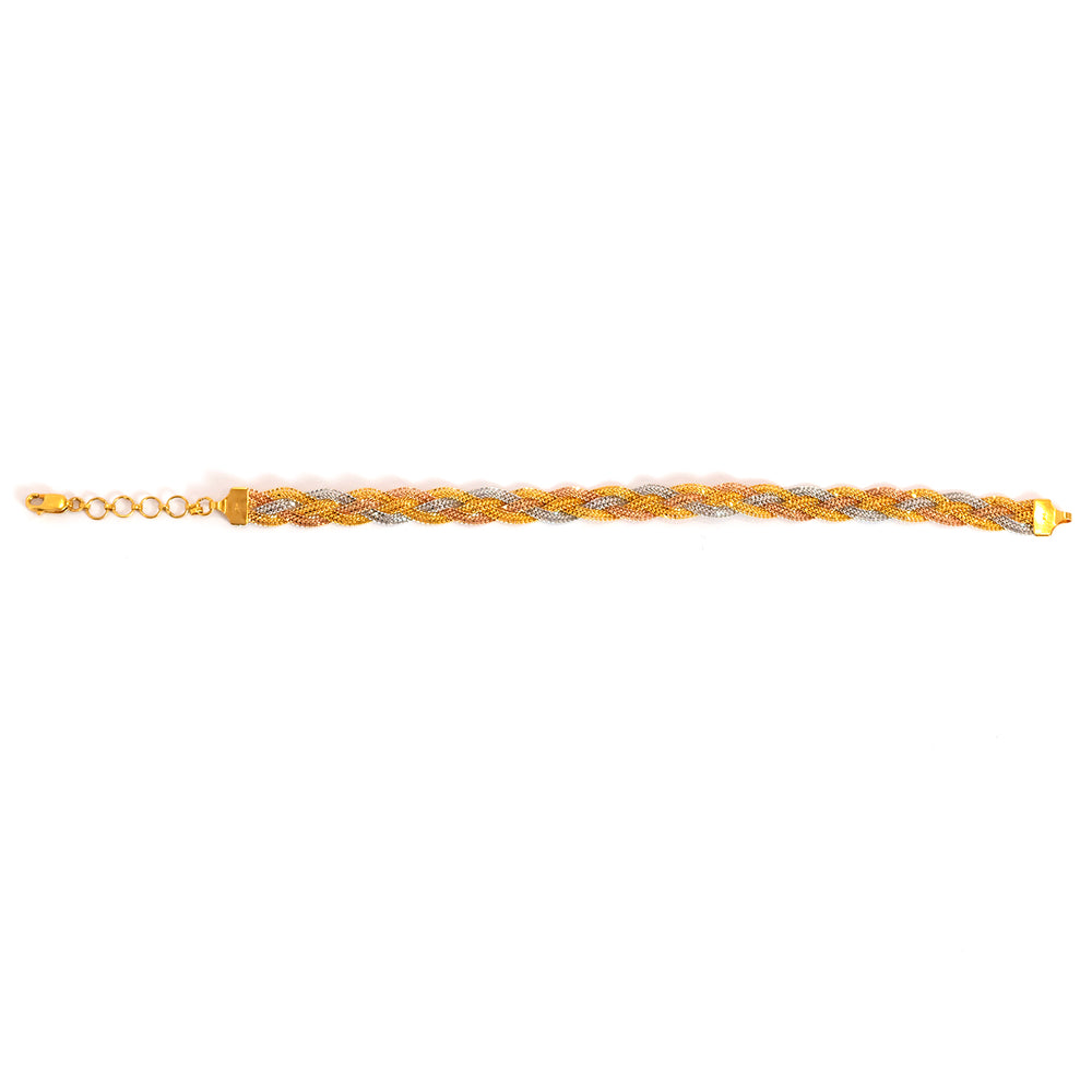 21K Gold Bracelet – Tri-Color Braided Link Design – Zero Making Charge - Full View