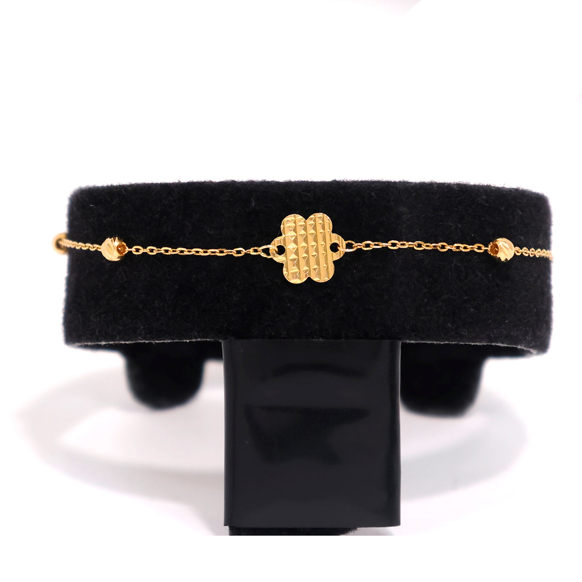 21K Gold Bracelet – Geometric Textured Charm Design – Main View