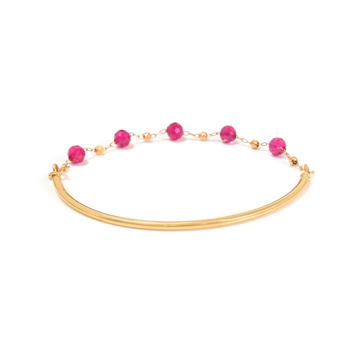 18K Gold Pink Stone Bar Kids Bracelet - Zero making charge
