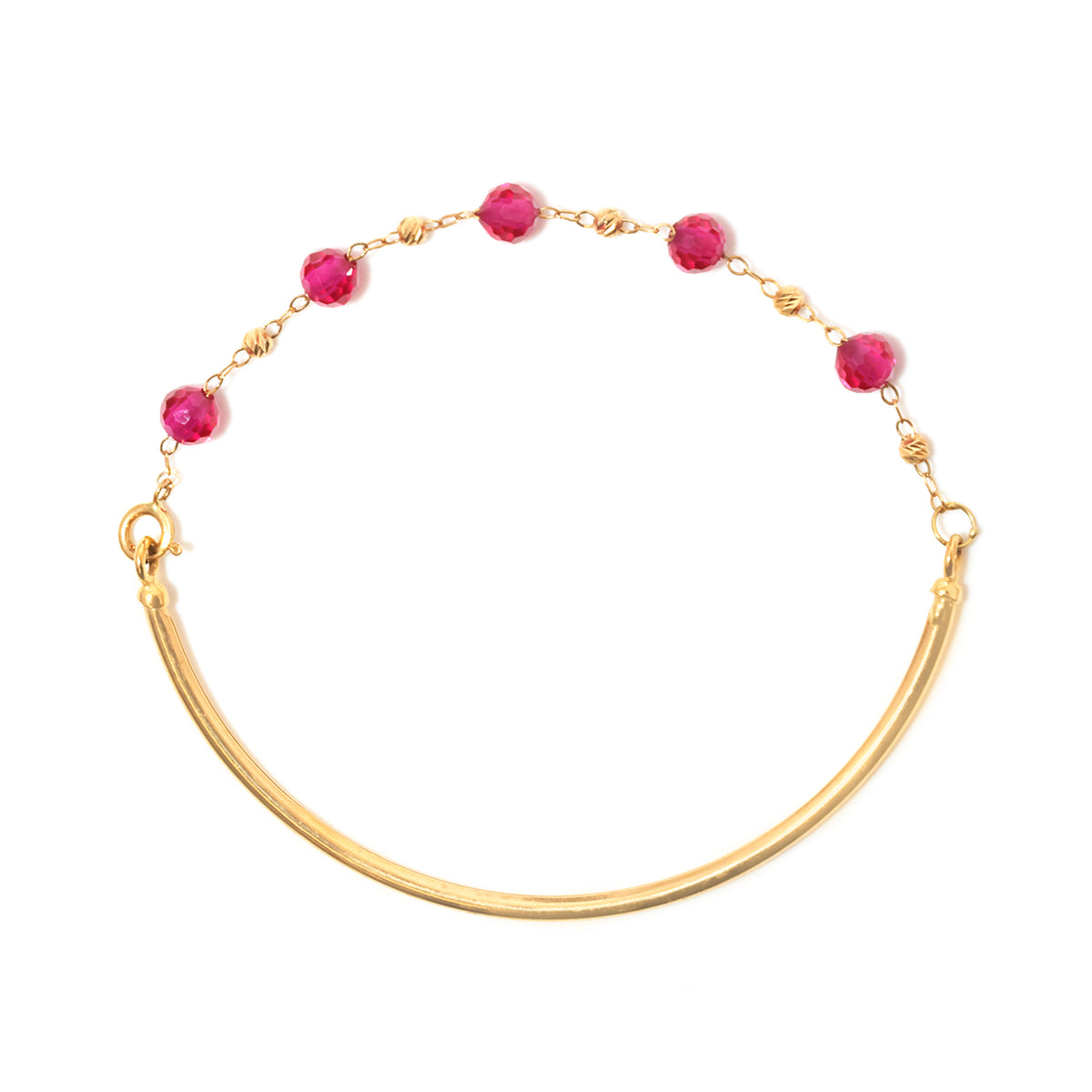 18K Gold Pink Stone Bar Kids Bracelet - Zero making charge