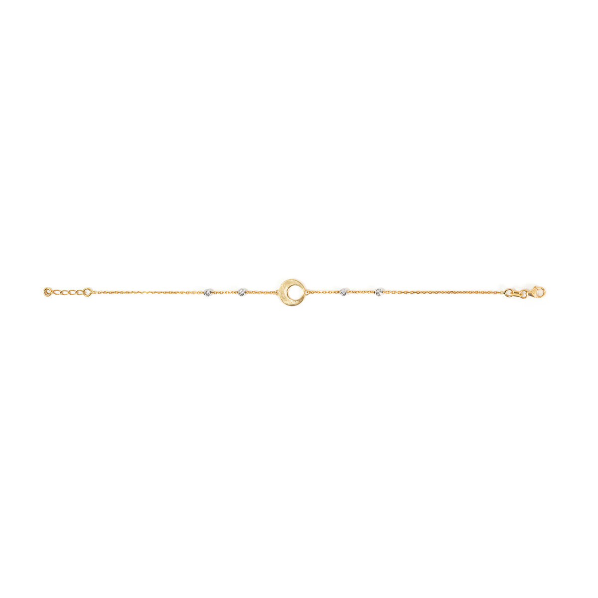 Gold anklet with small beads on a white background