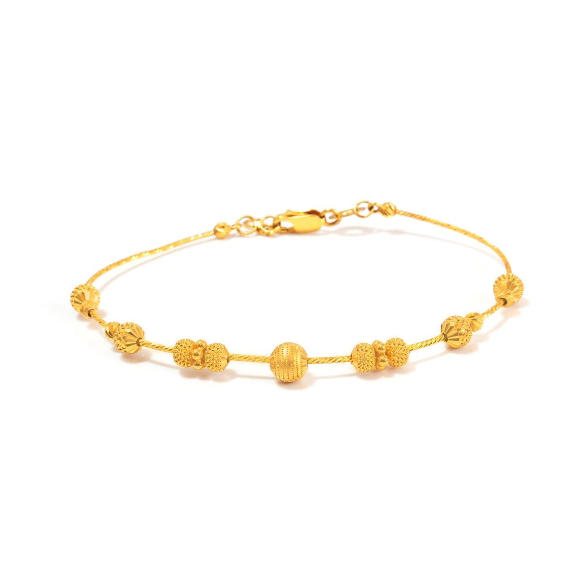 22K Gold Textured Bead Station Bracelet - Zero making charge